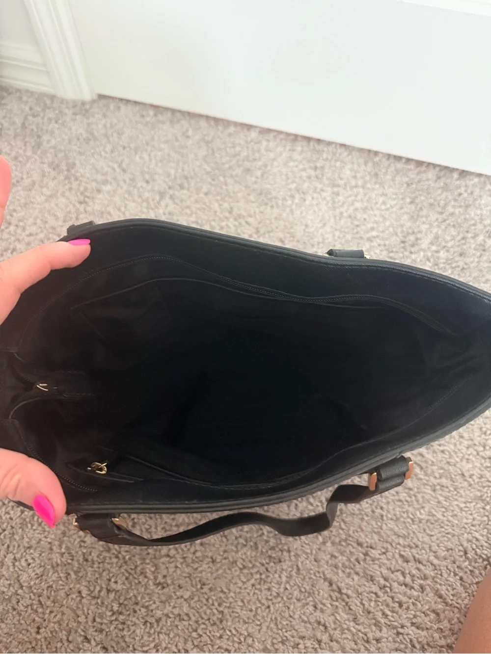 Michael Kors Black Leather Tote with Gold MK Charm